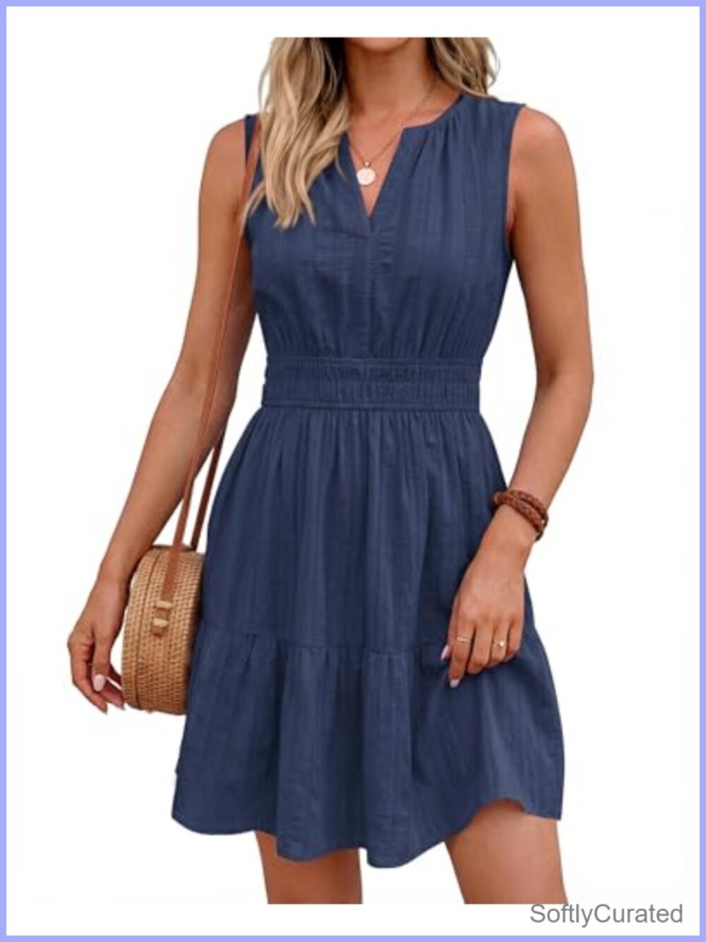 BTFBM Women's Summer Mini Sundress V-Neck Sleeveless A-Line Dress with Pockets